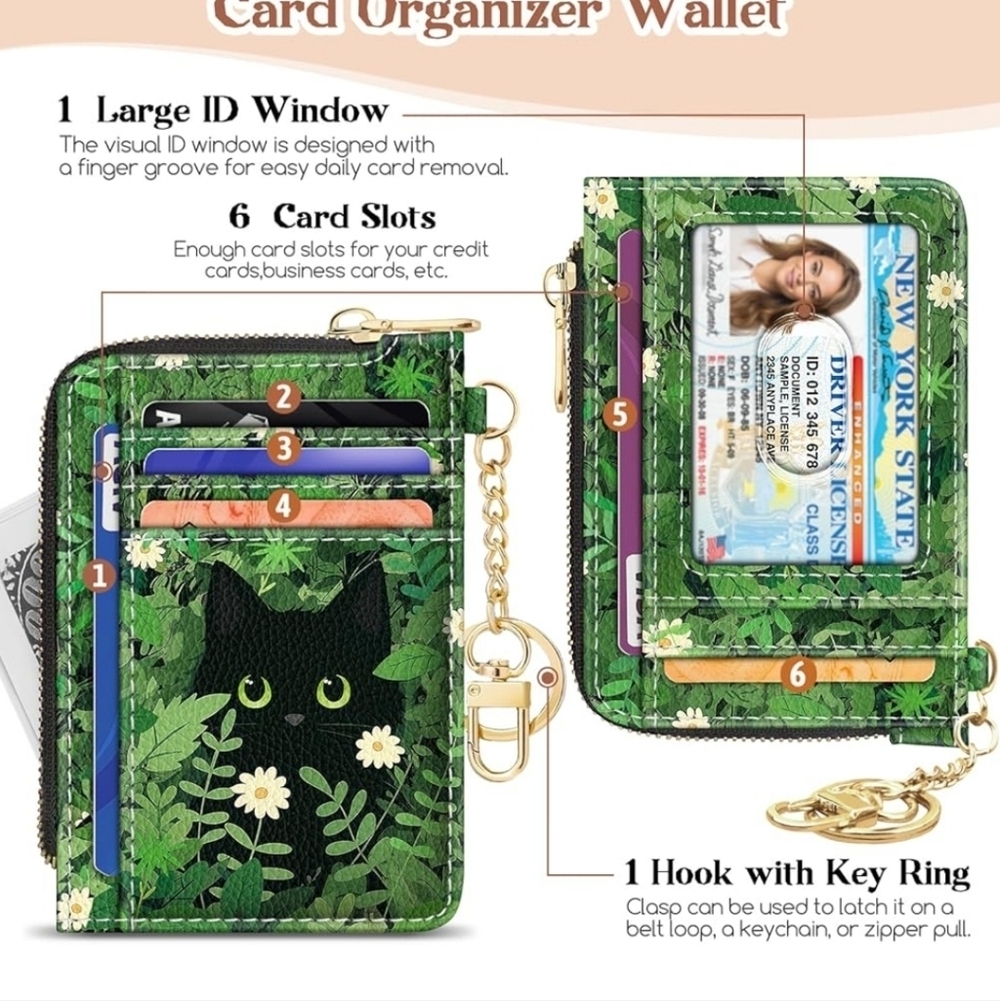 Floral Green Card Organizer Wallet